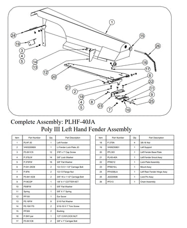 PLHF-40A -- LH Fender Assembly, JD Green
